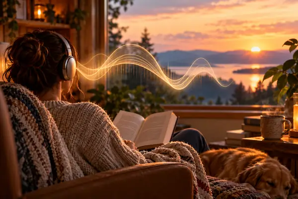 A warm browser extension card representing natural audio in Firefox