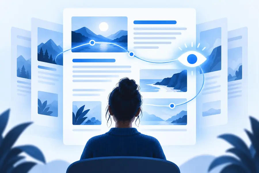 Illustration of a webpage being read visually