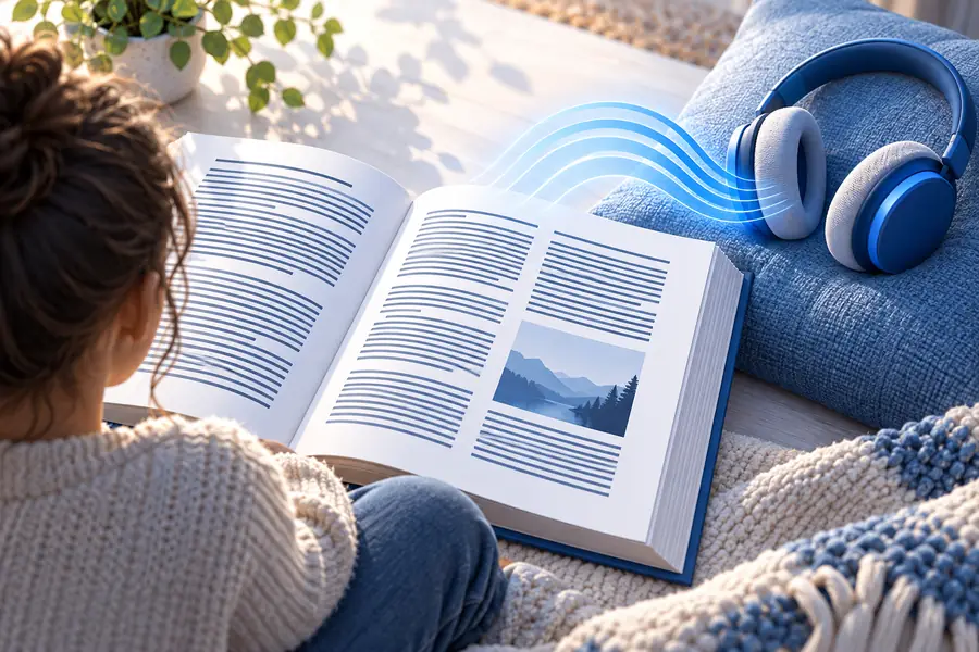 A dense article page with text for a child to listen to