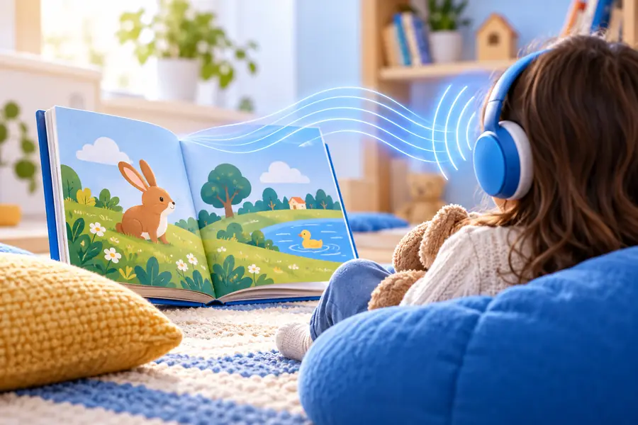 A clean reading interface prepared for listening