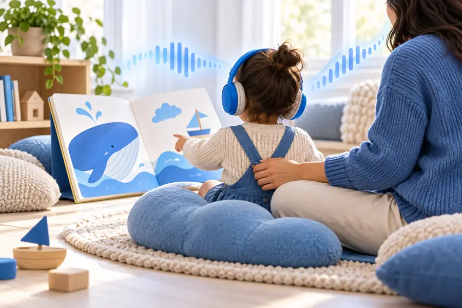 Listening-focused reading interface for a prepared preschool story