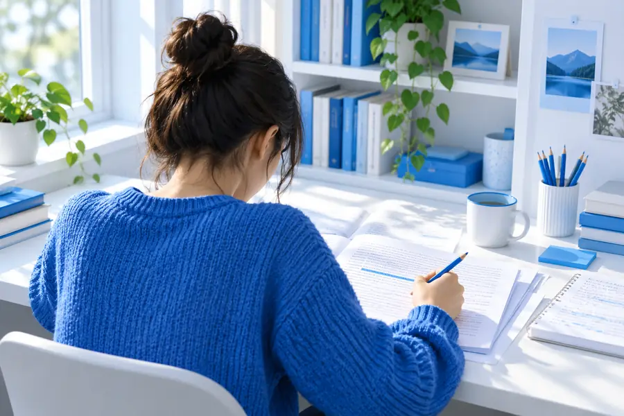 Illustration of a reader studying written material