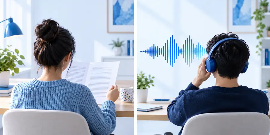 Illustration of a person listening to spoken material